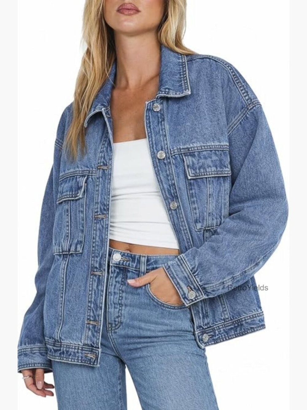 Oversized Denim Jacket Casual Long Sleeve Button Down Coat